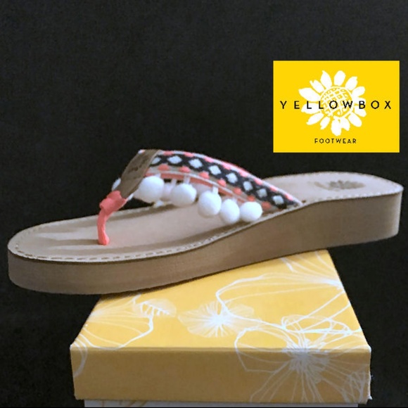 Yellow Box Shoes - NIB!!  Karra Pom Pom Sandal in Coral